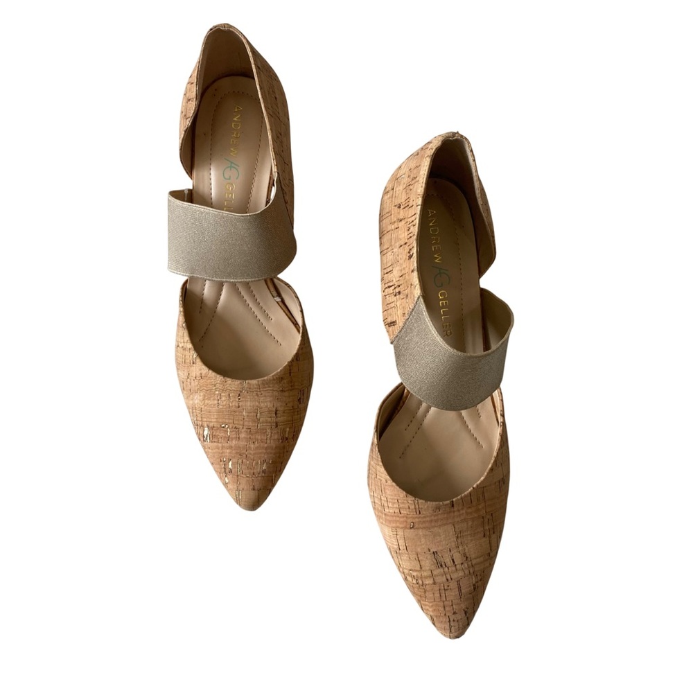 New Andrew Geller Memory Foam Slip On Cork Upper Beige Pump Heels Shoes Size 11M